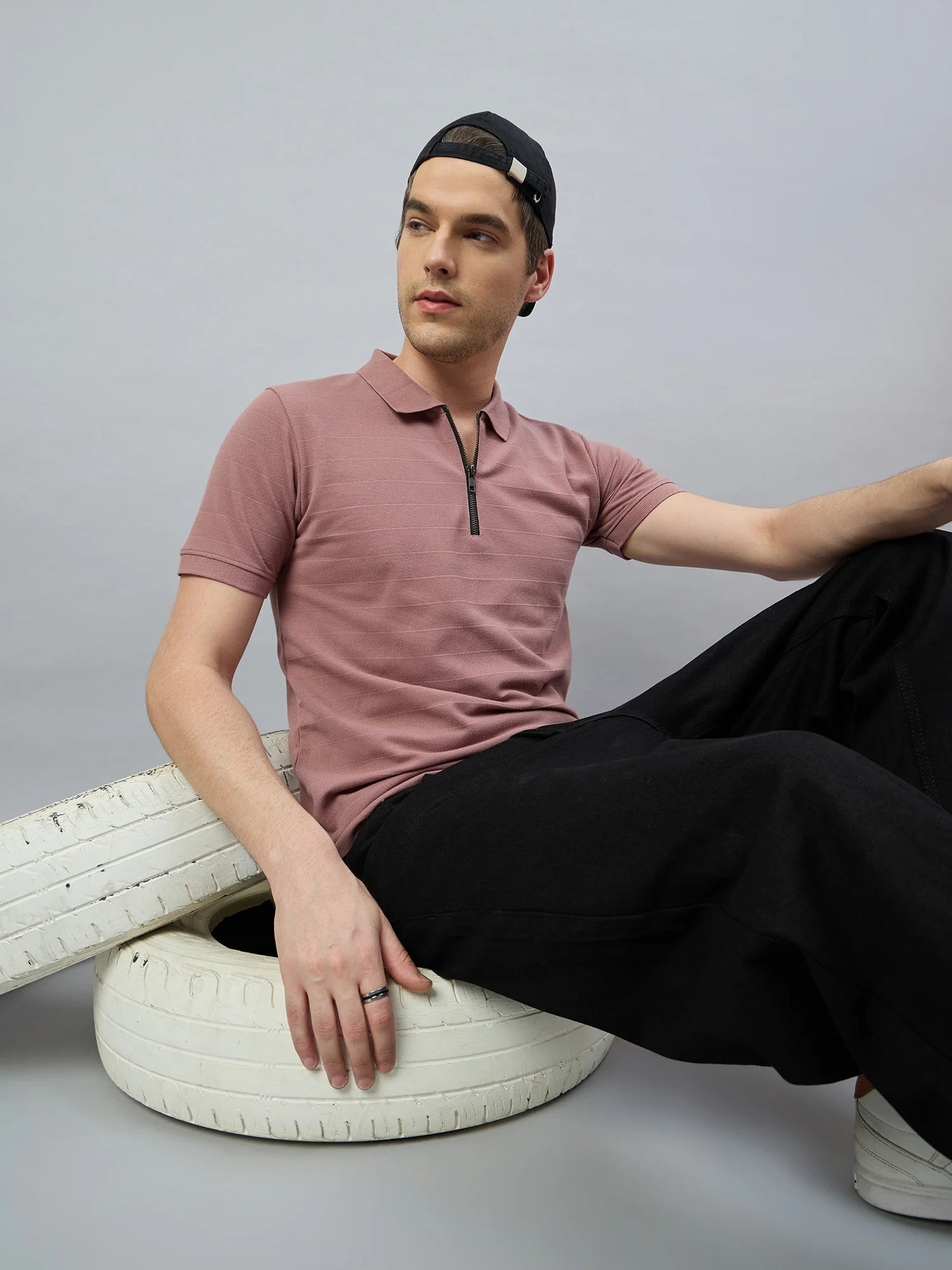 Men Mauve Cotton Polo T-Shirts