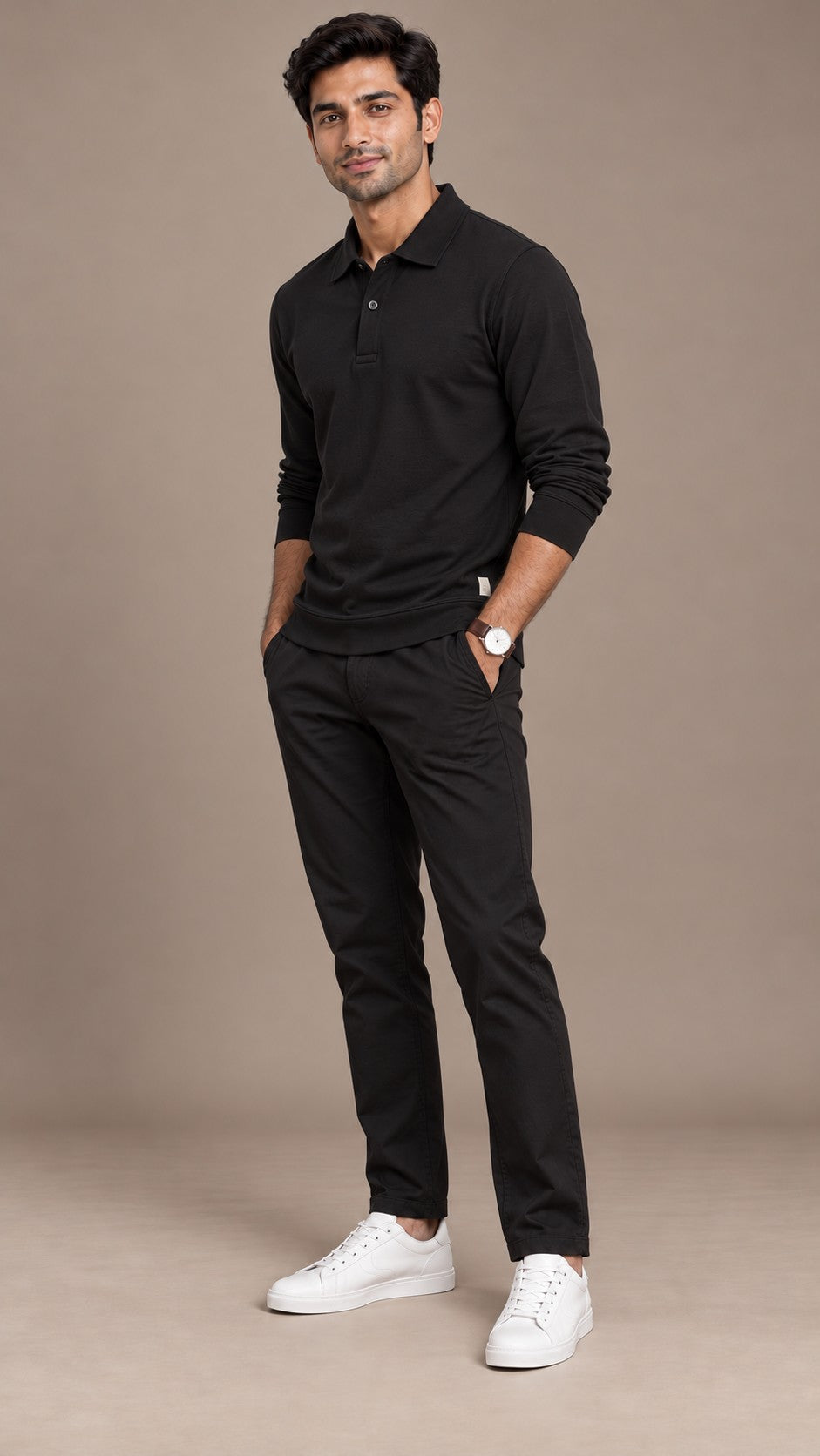 Black Full Sleeves Polo Shirt