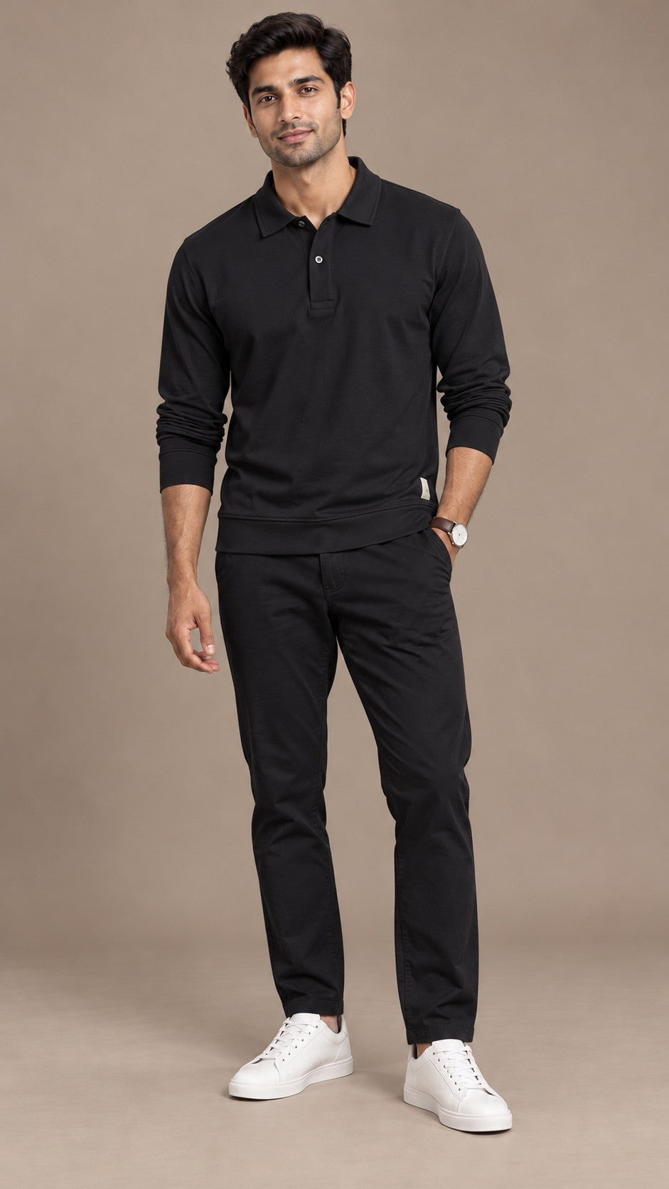 Black Full Sleeves Polo Shirt