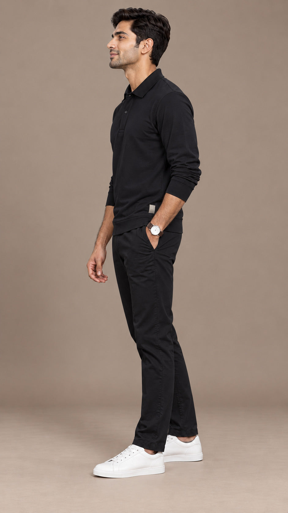 Black Full Sleeves Polo Shirt