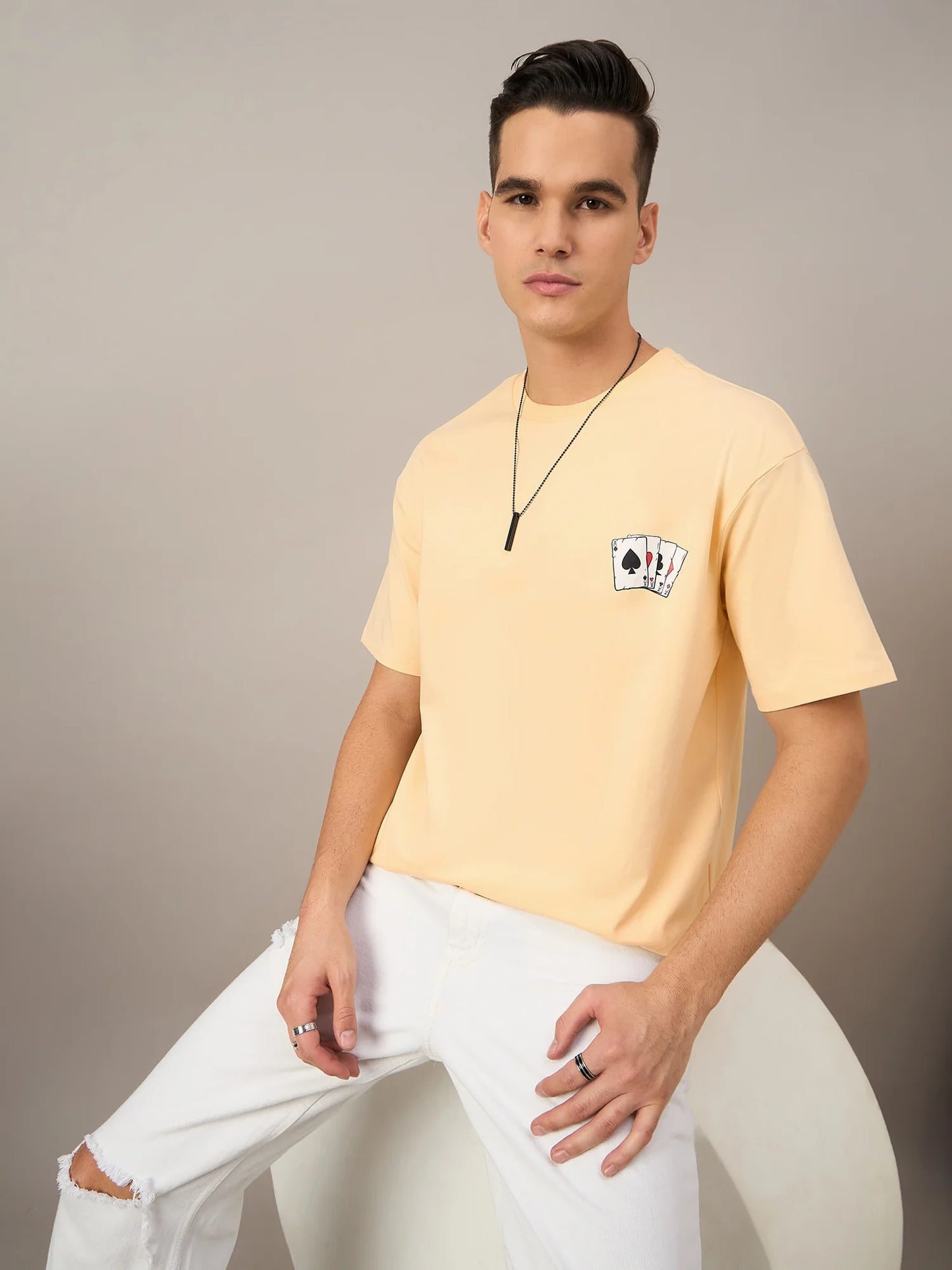 Men Printed Oversized T-shirt Yellow