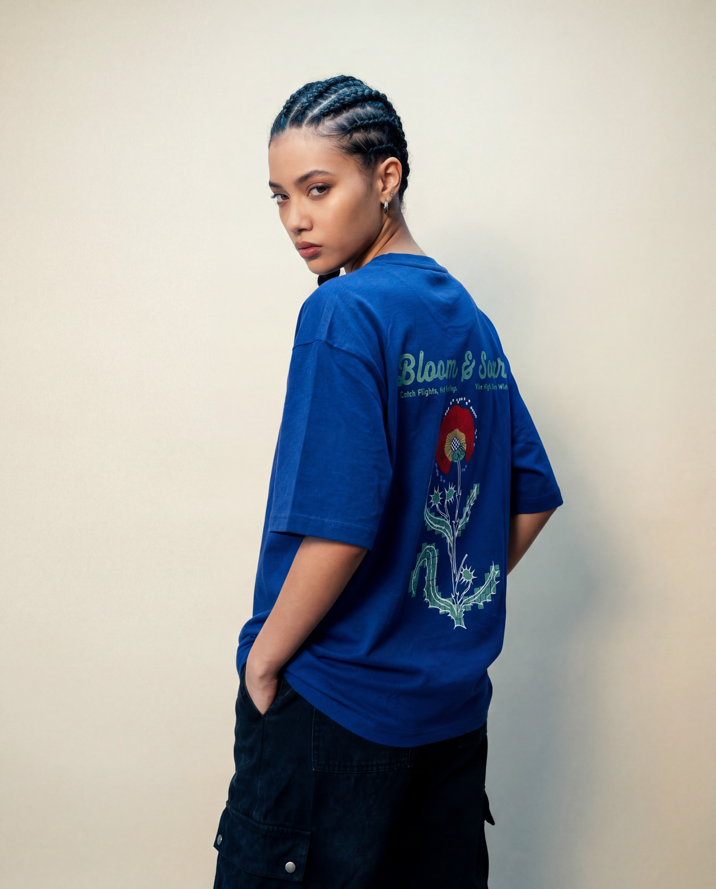 Women Oversized Round Neck Half Sleeves Tshirt Blue - Reprise