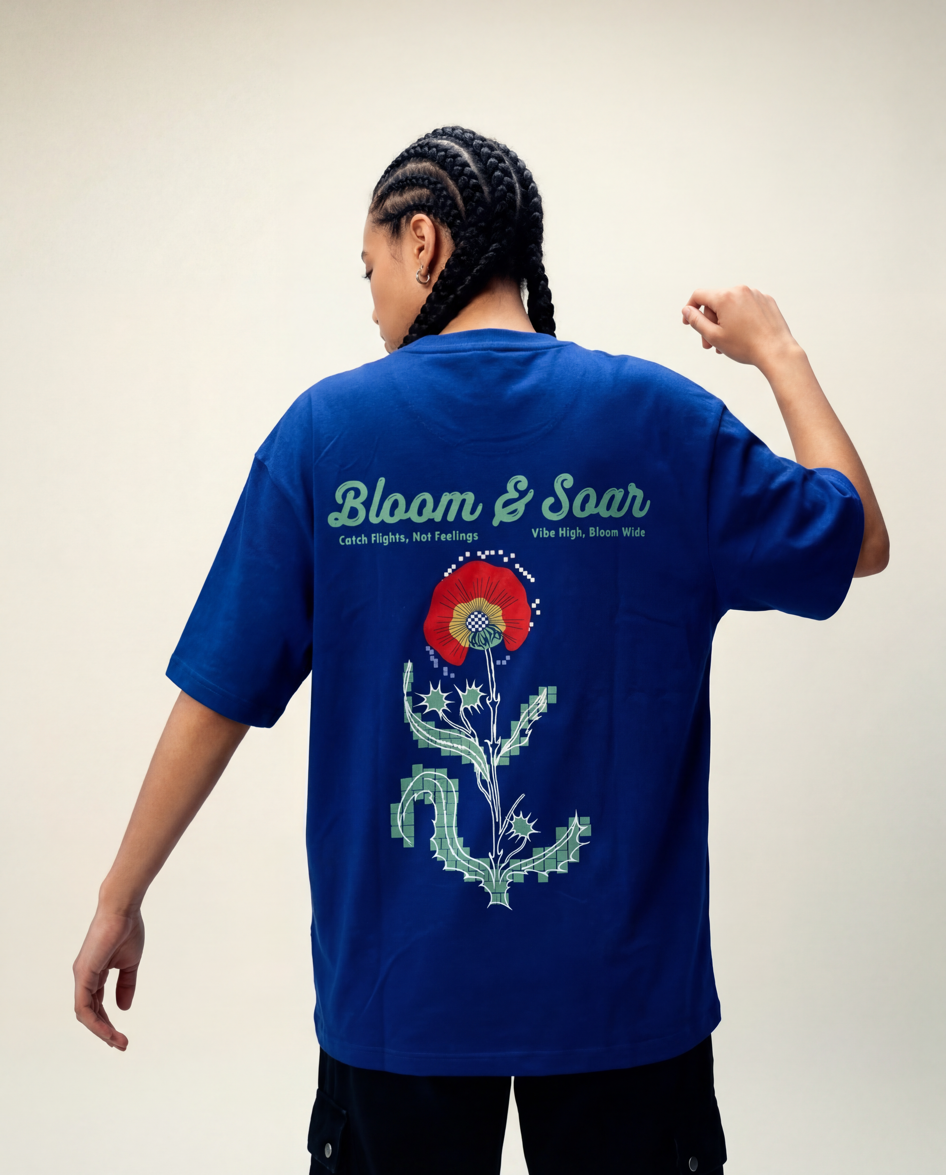 Women Oversized Round Neck Half Sleeves Tshirt Blue - Reprise
