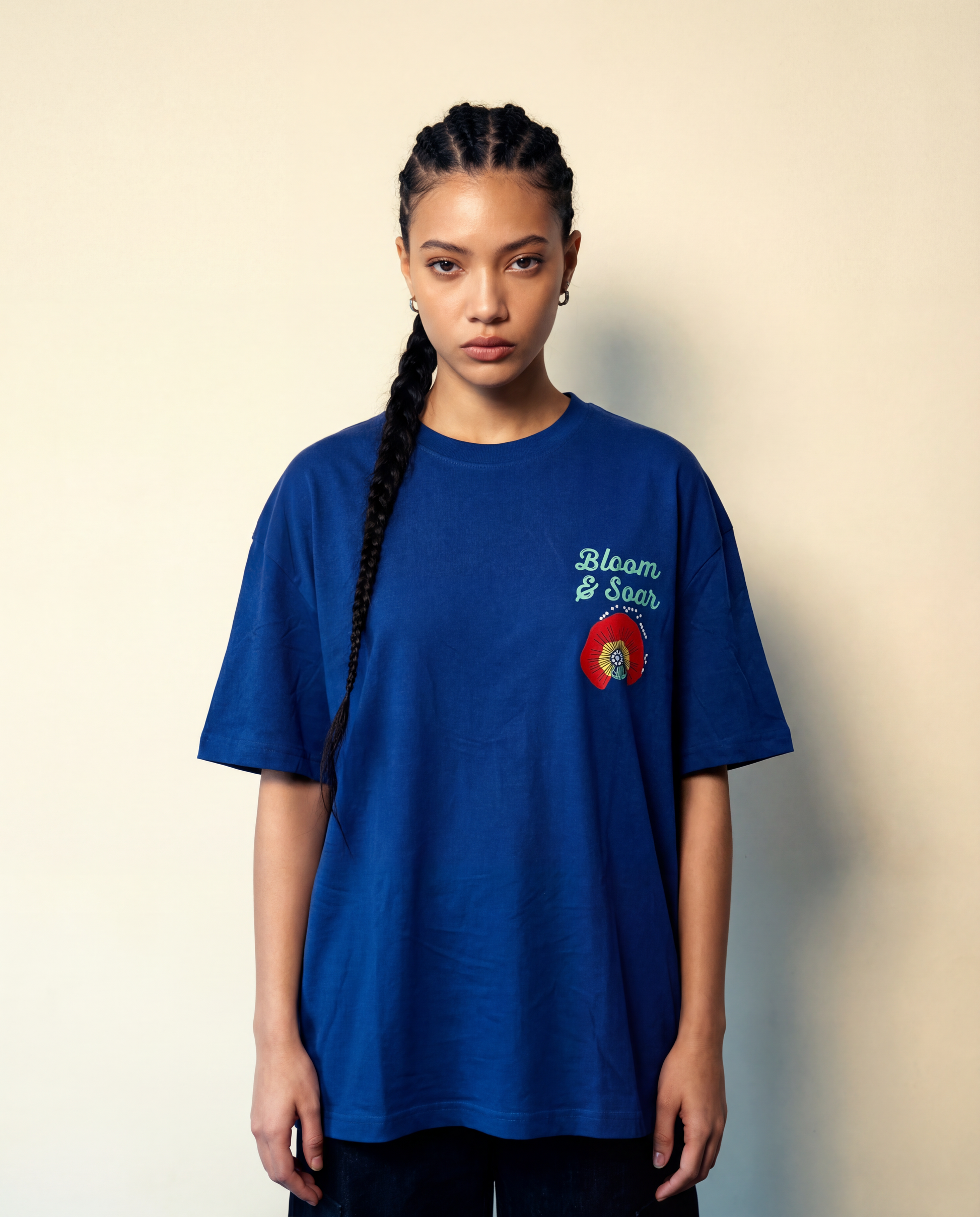 Women Oversized Round Neck Half Sleeves Tshirt Blue - Reprise