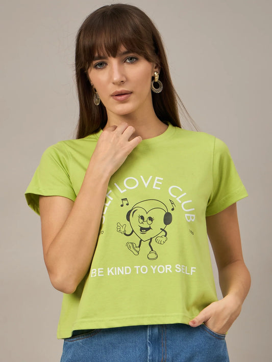 Women Printed Regular Fit T-shirt Green