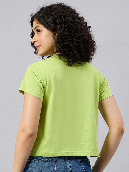 Women Printed Regular Fit T-shirt Green