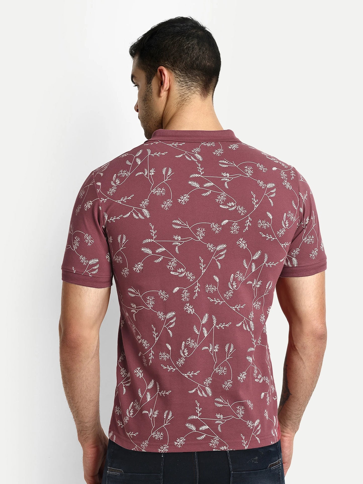 Men Printed Cotton Brown Polo T-Shirts
