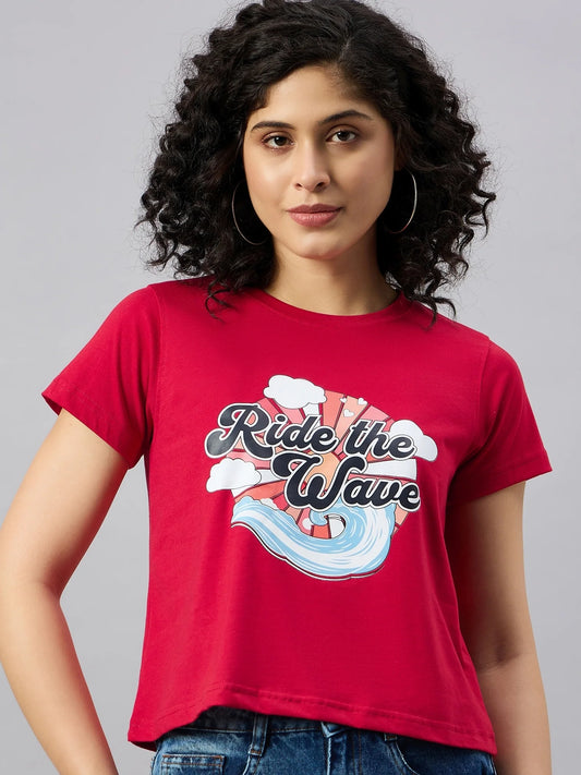 Women Printed Regular Fit T-shirt Red