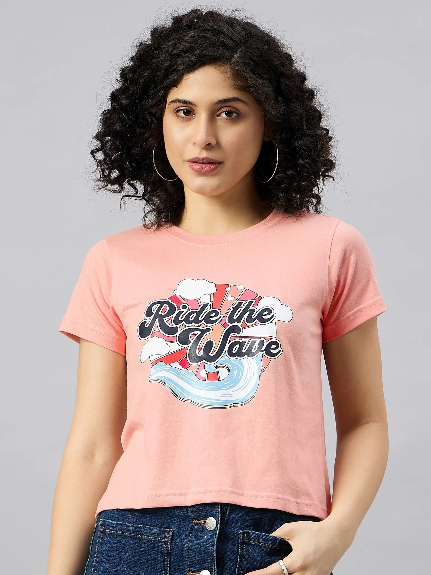 Printed Regular Fit T-shirt Peach