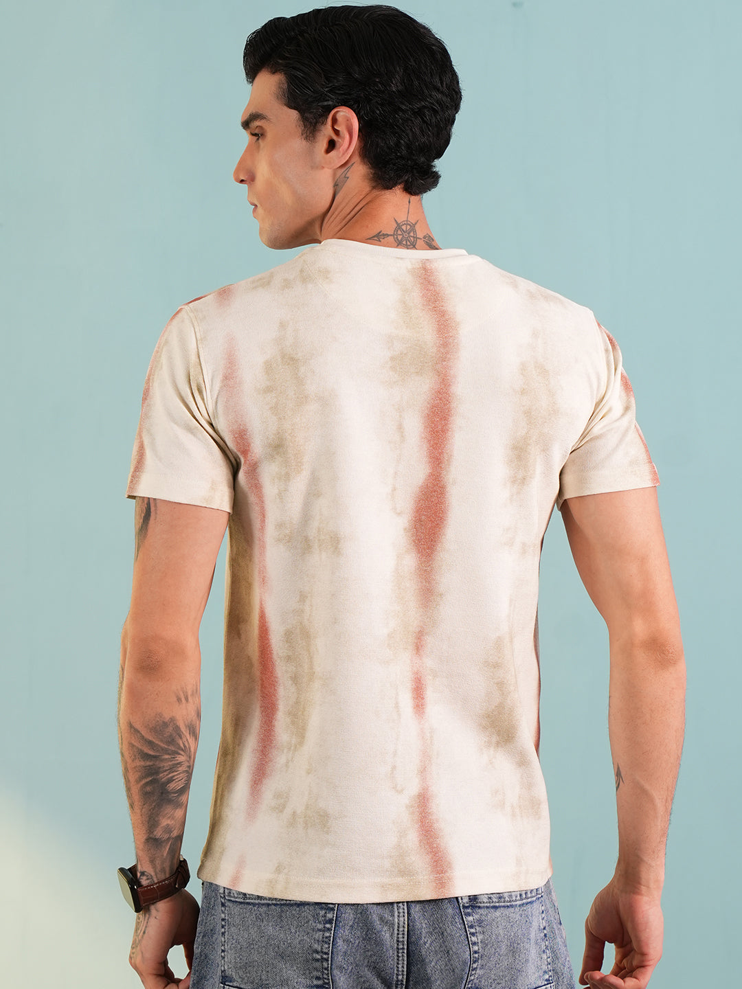 Men Printed Round Neck T-shirt Cream - Reprise