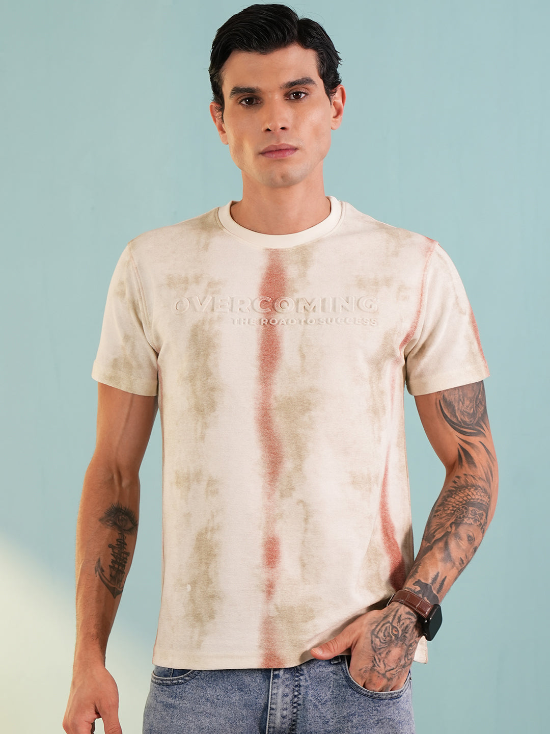 Men Printed Round Neck T-shirt Cream - Reprise