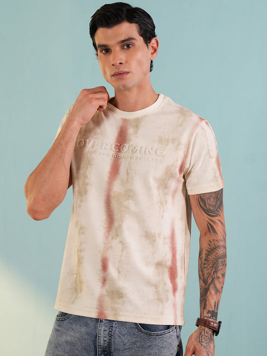 Men Printed Round Neck T-shirt Cream - Reprise