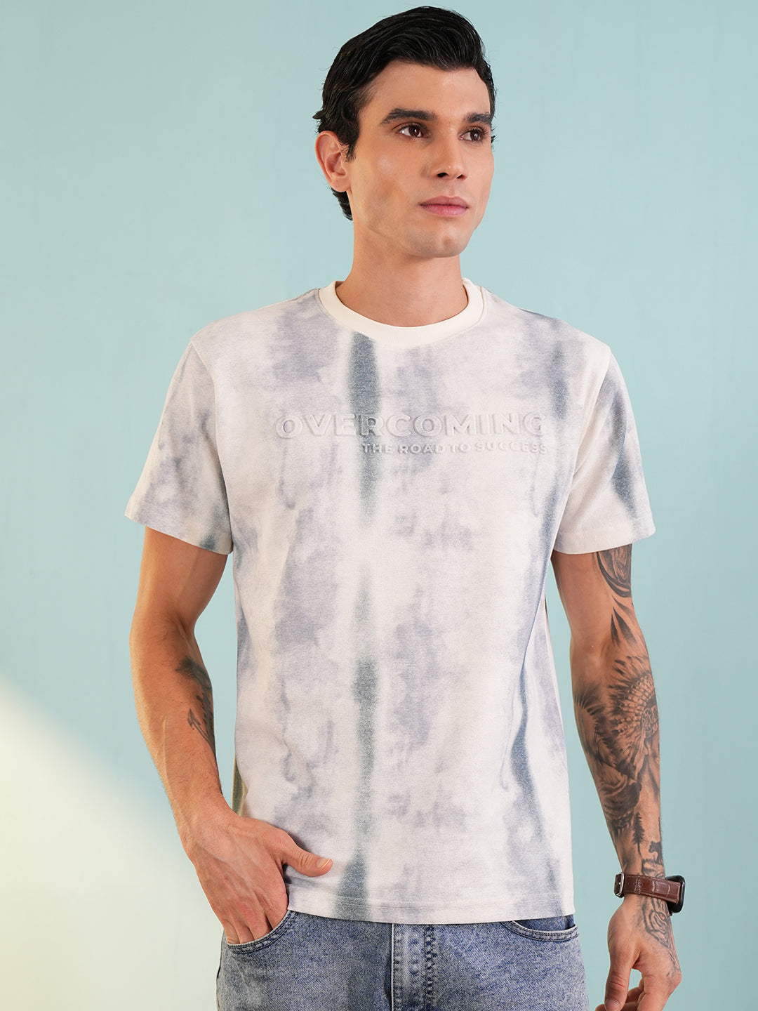 Men Printed Round Neck T-shirt Light Blue - Reprise