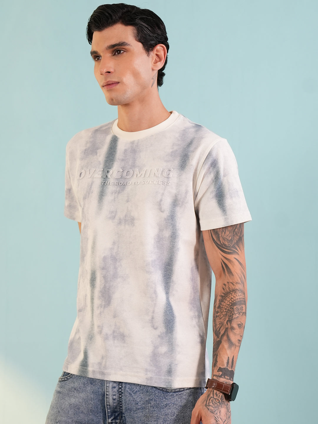 Men Printed Round Neck T-shirt Light Blue - Reprise