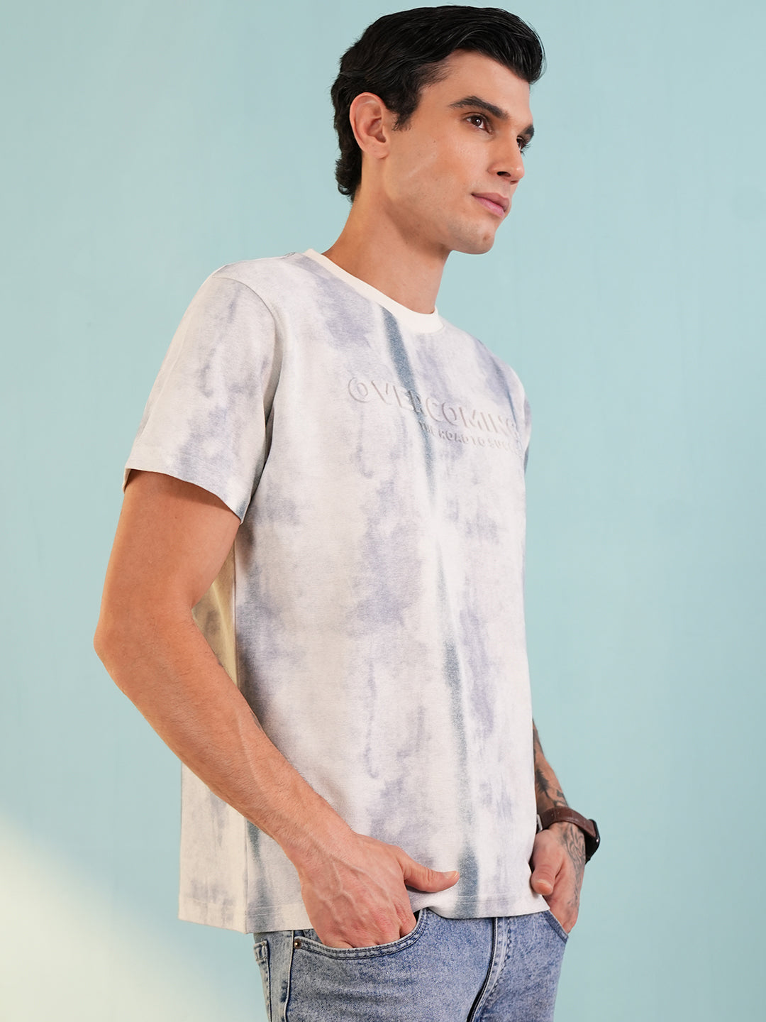Men Printed Round Neck T-shirt Light Blue - Reprise