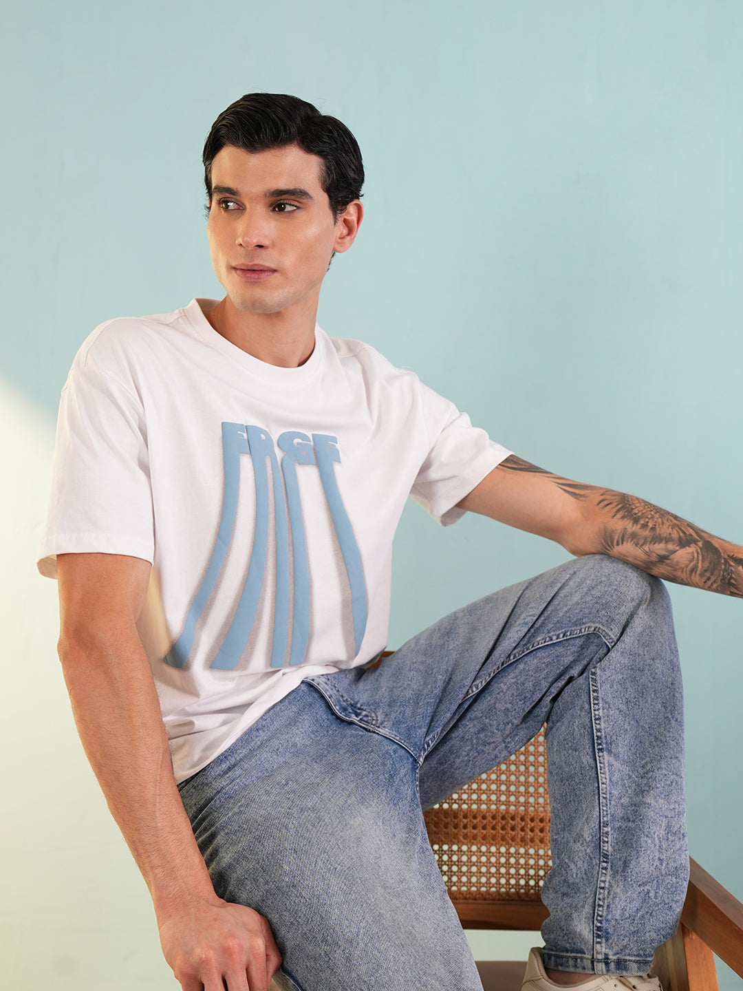 Men Printed Round Neck T-shirt White - Reprise