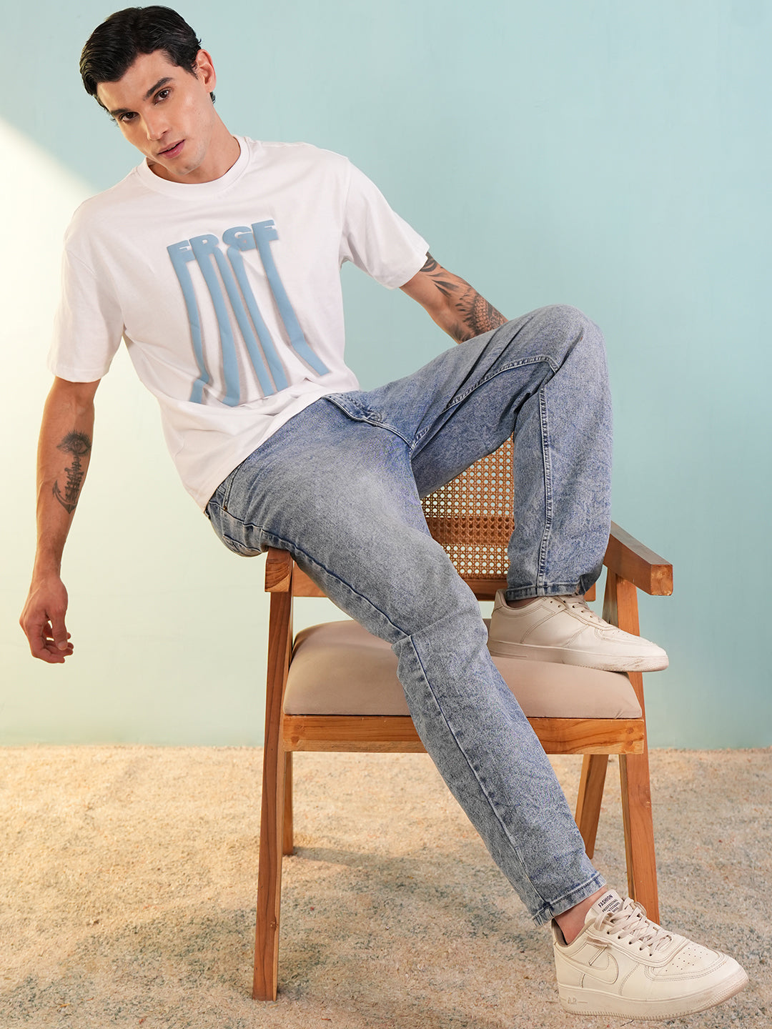 Men Printed Round Neck T-shirt White - Reprise