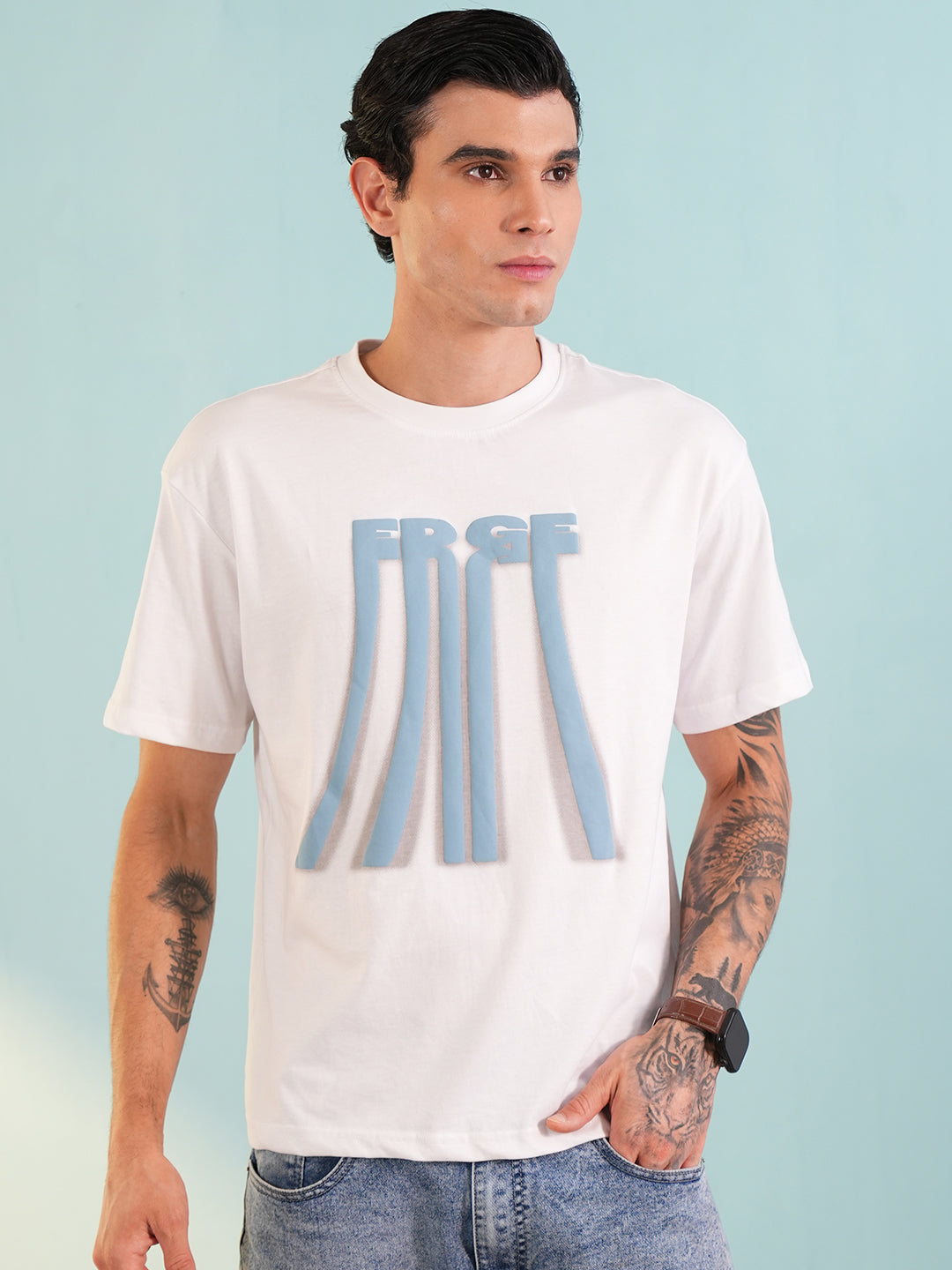 Men Printed Round Neck T-shirt White - Reprise