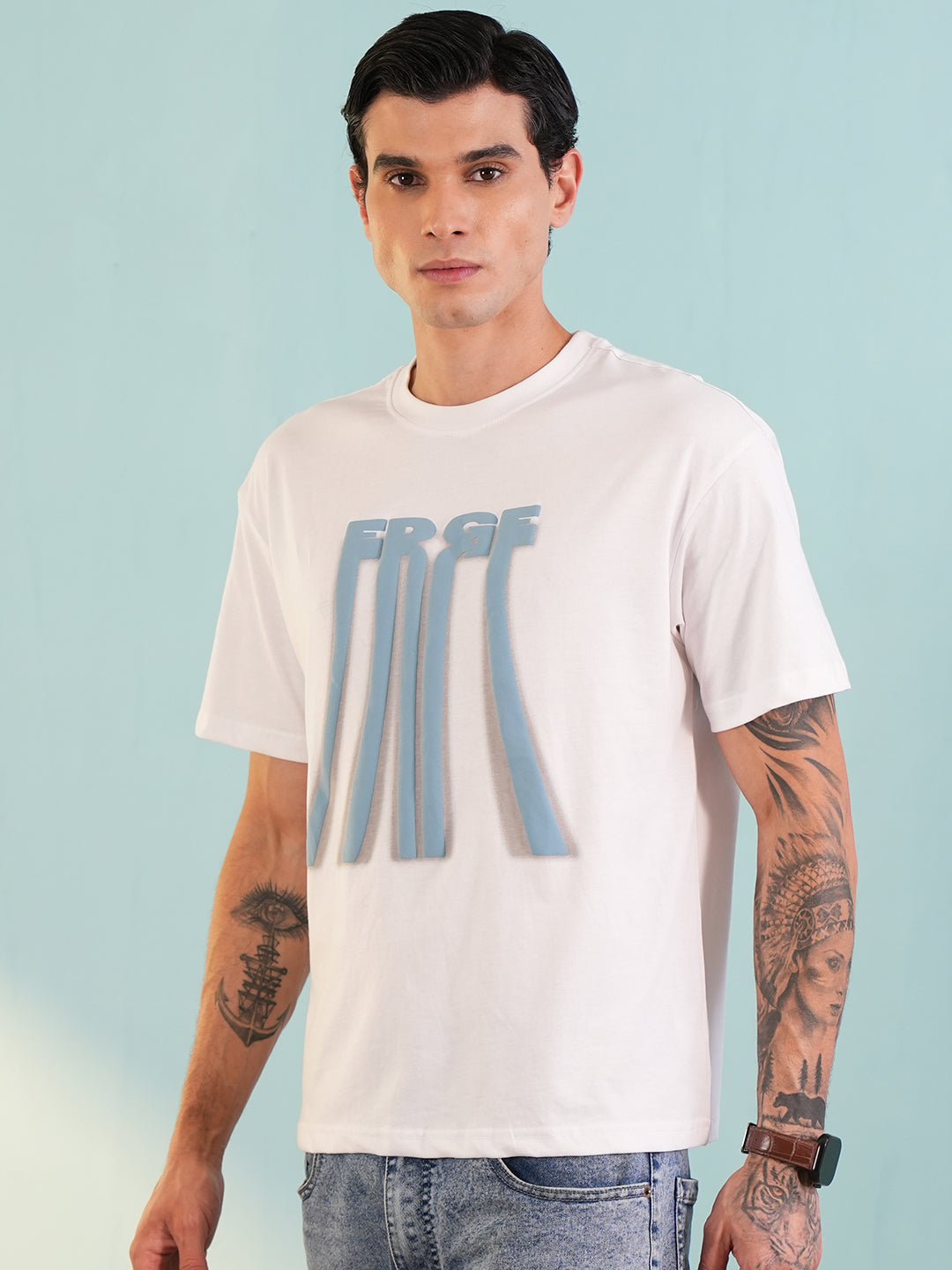 Men Printed Round Neck T-shirt White - Reprise