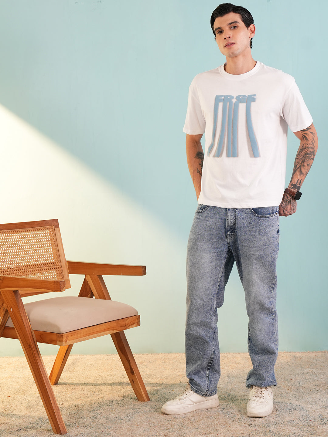 Men Printed Round Neck T-shirt White - Reprise