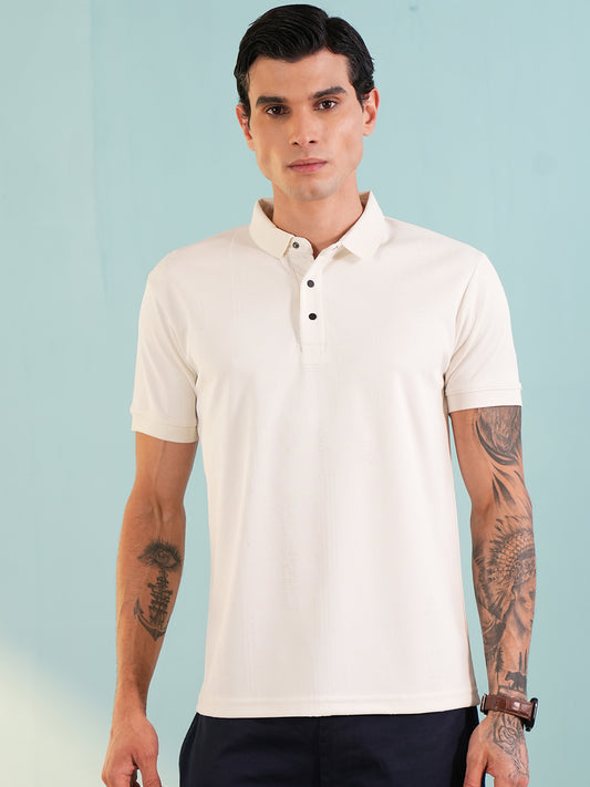Men Textured White Polo T-Shirt - Reprise