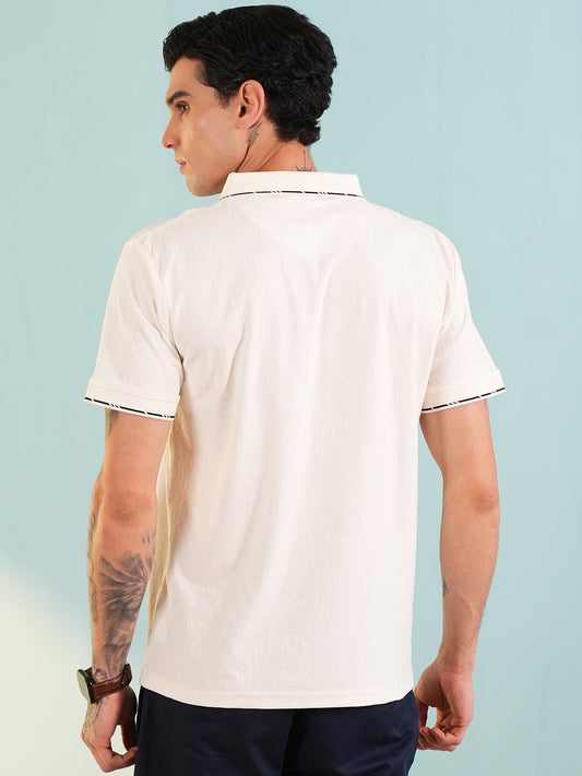 Men Textured White Zip Polo T-Shirt - Reprise