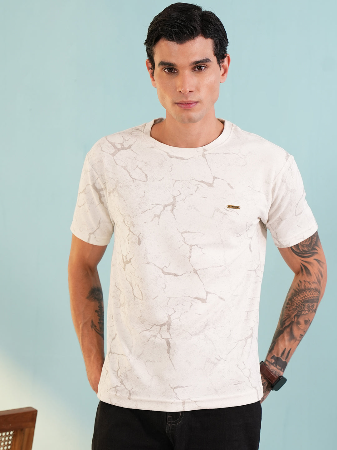 Men Printed Round Neck T-shirt White - Reprise