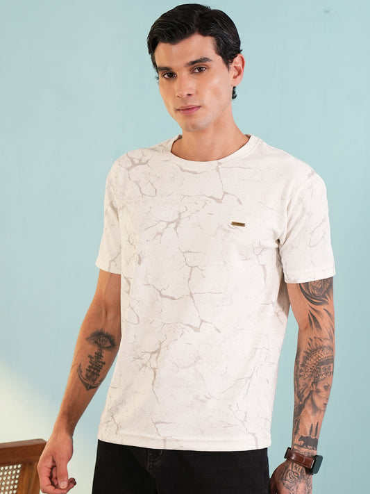 Men Printed Round Neck T-shirt White - Reprise
