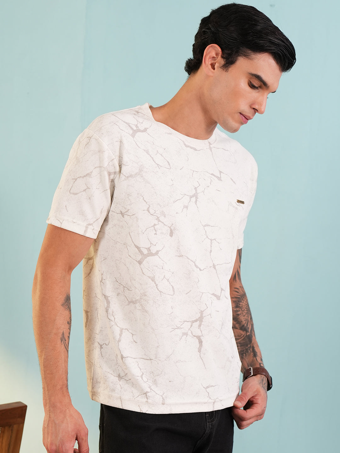 Men Printed Round Neck T-shirt White - Reprise