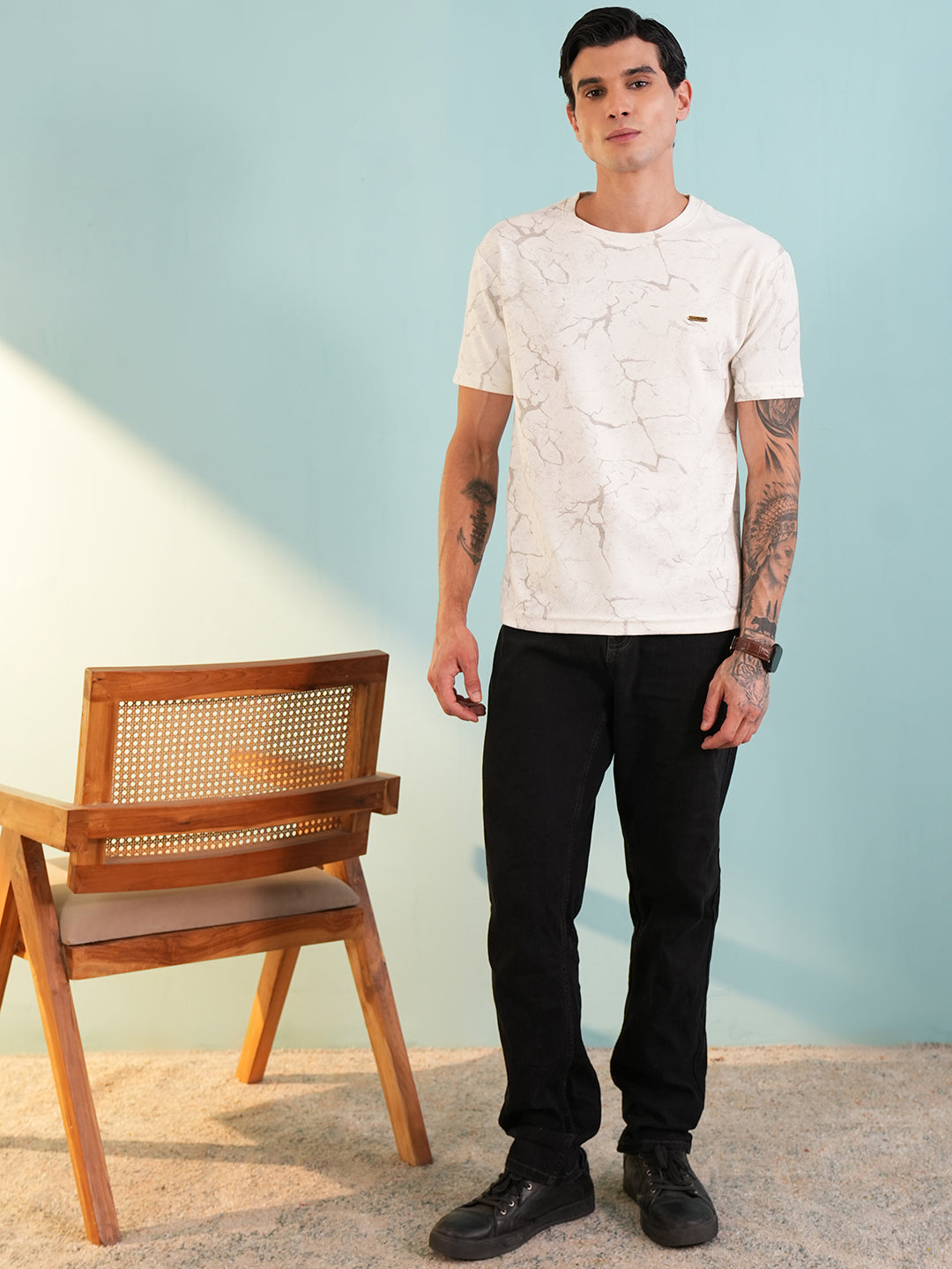 Men Printed Round Neck T-shirt White - Reprise