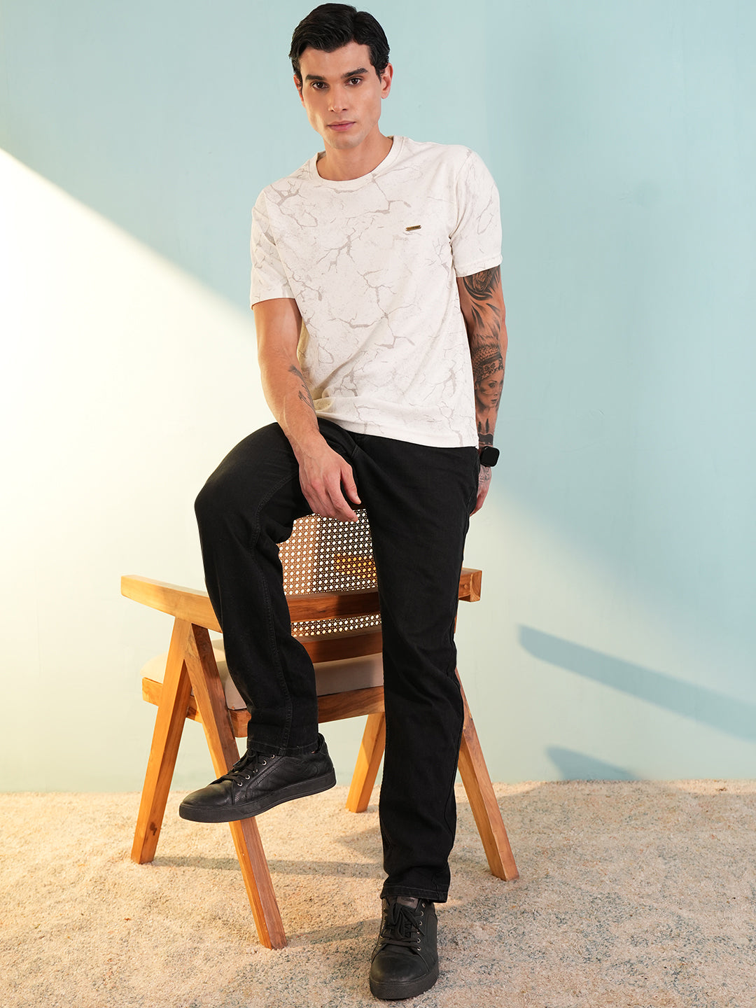 Men Printed Round Neck T-shirt White - Reprise