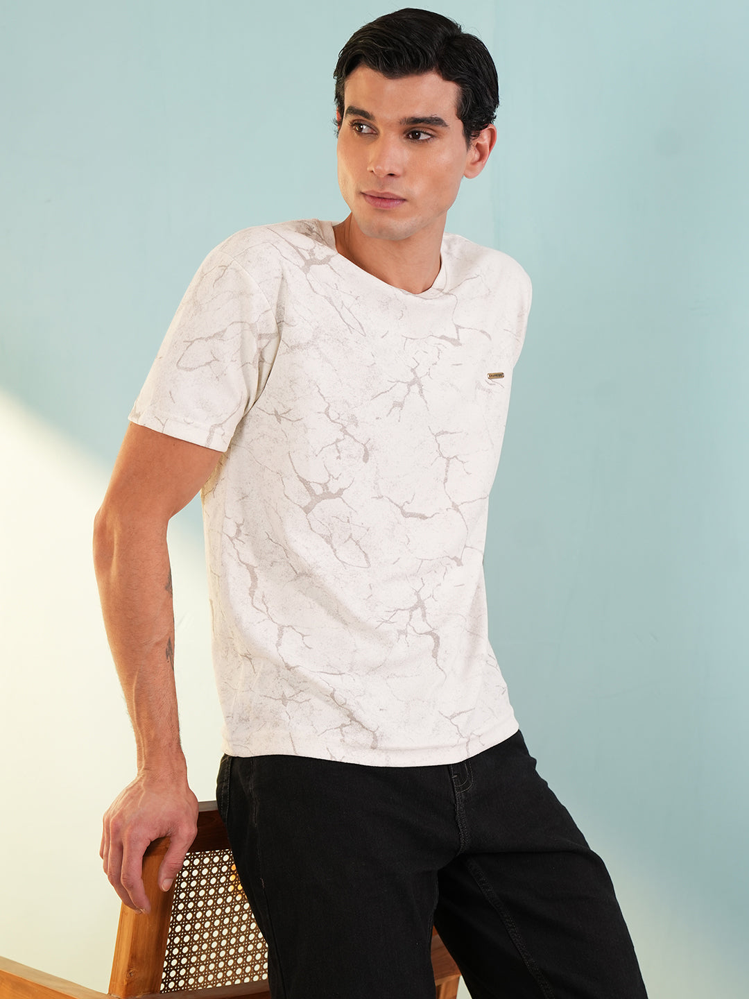Men Printed Round Neck T-shirt White - Reprise