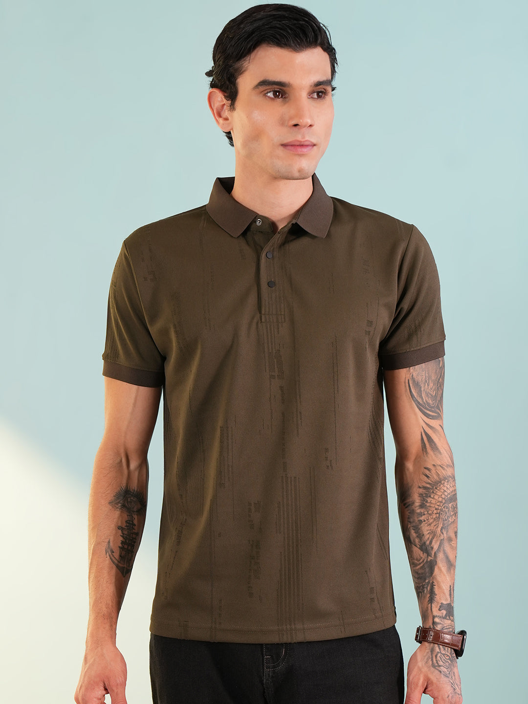 Men Textured Dark Brown Polo T-Shirt - Reprise