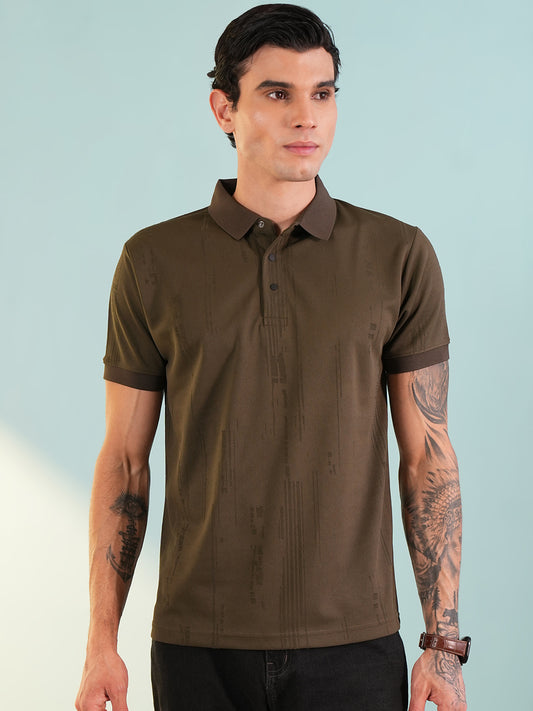 Men Textured Dark Brown Polo T-Shirt - Reprise