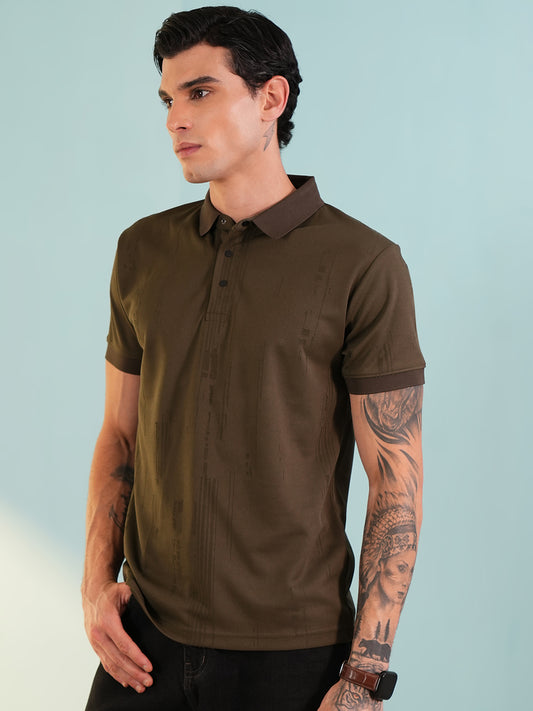 Men Textured Dark Brown Polo T-Shirt - Reprise