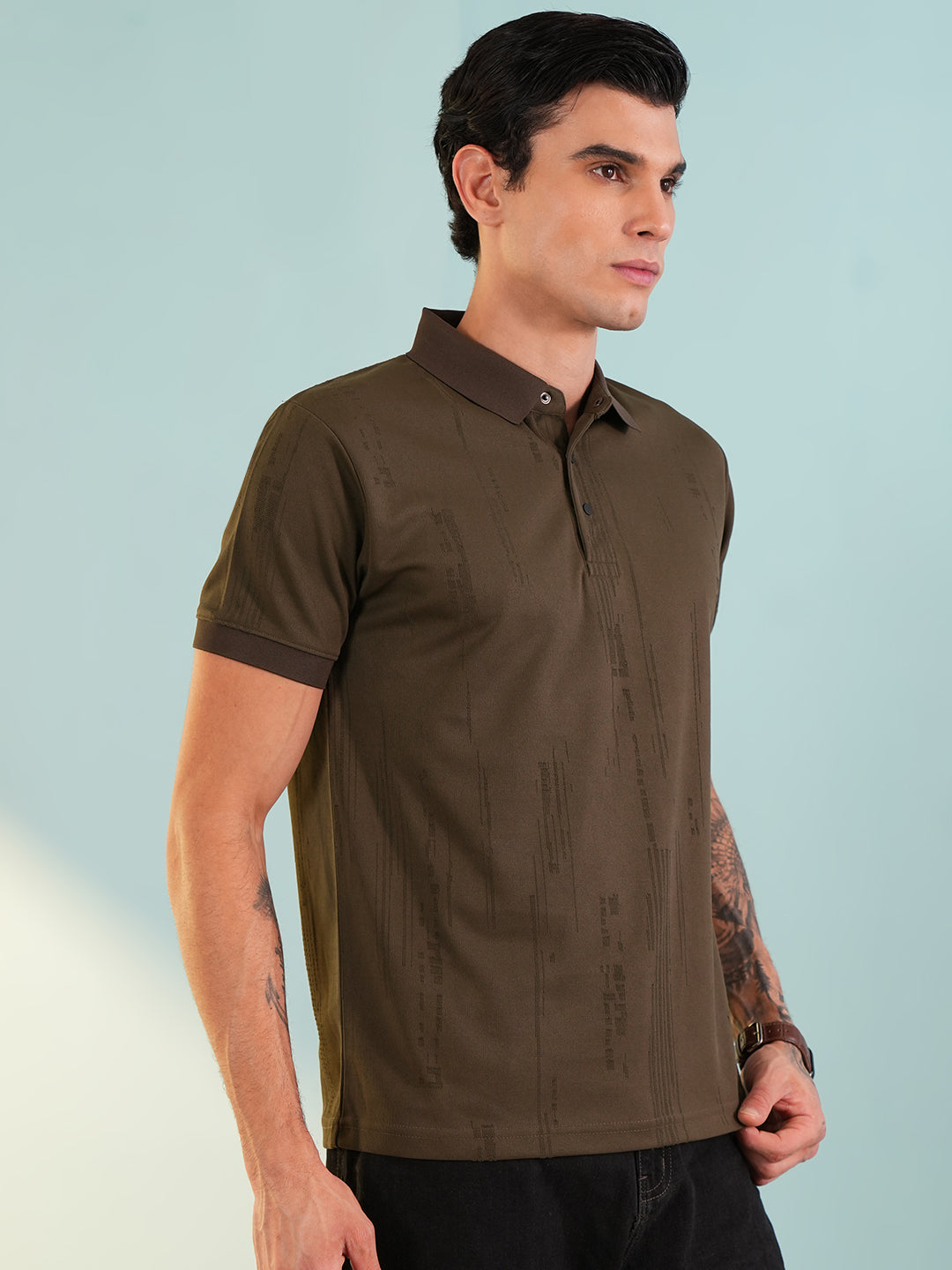 Men Textured Dark Brown Polo T-Shirt - Reprise