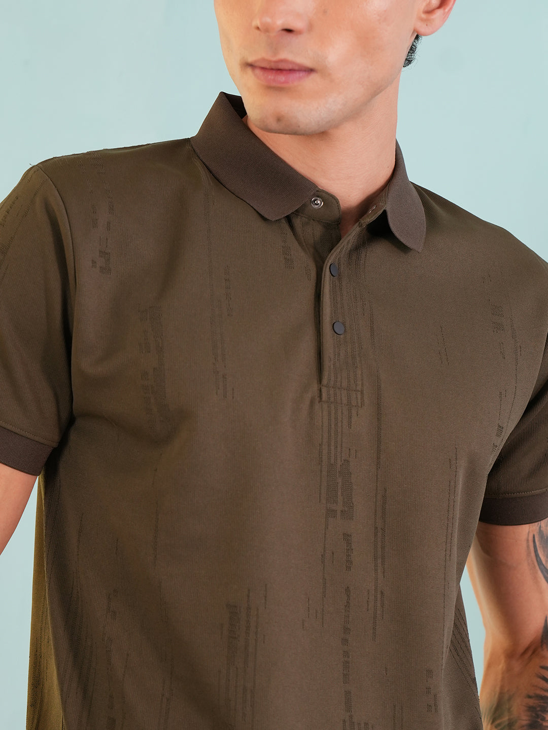 Men Textured Dark Brown Polo T-Shirt - Reprise