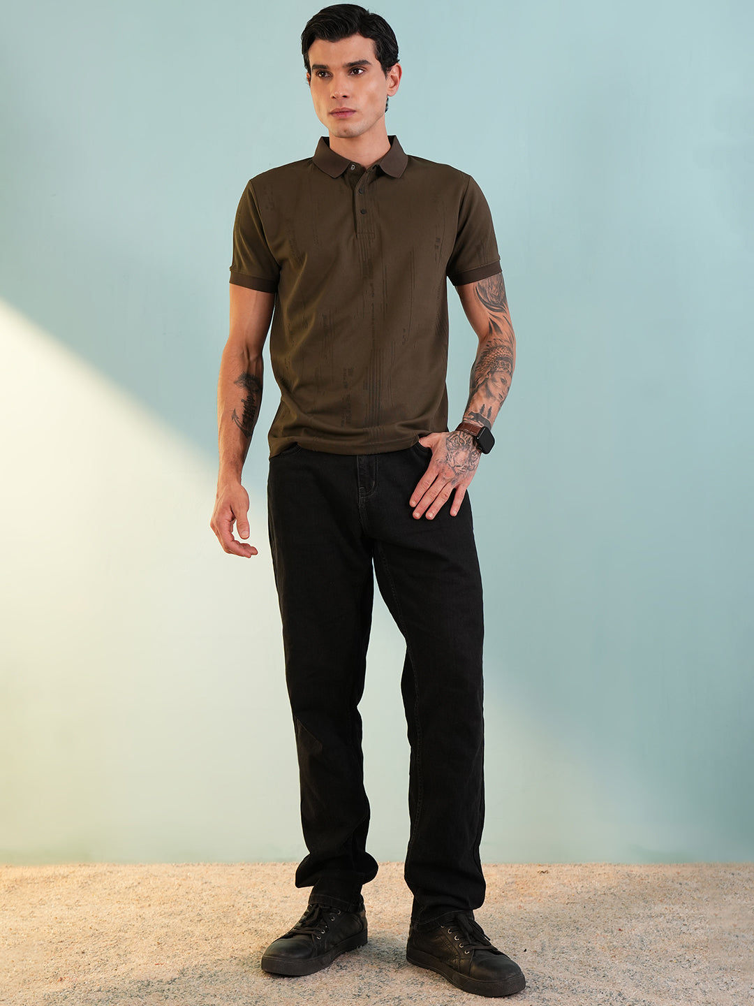 Men Textured Dark Brown Polo T-Shirt - Reprise