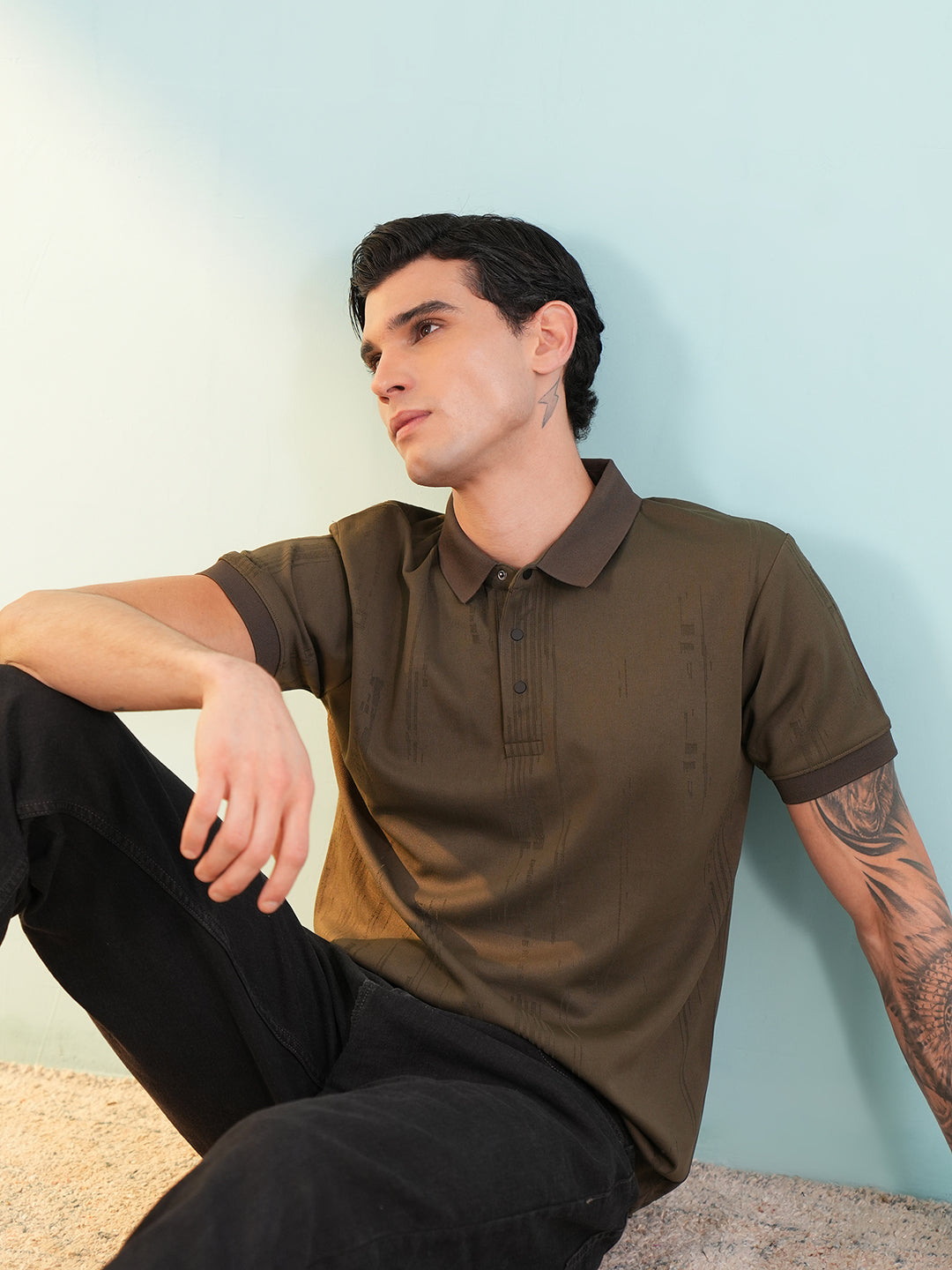 Men Textured Dark Brown Polo T-Shirt - Reprise
