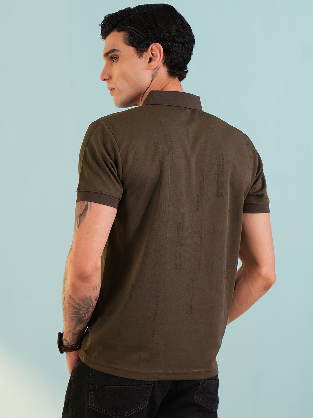 Men Textured Dark Brown Polo T-Shirt - Reprise