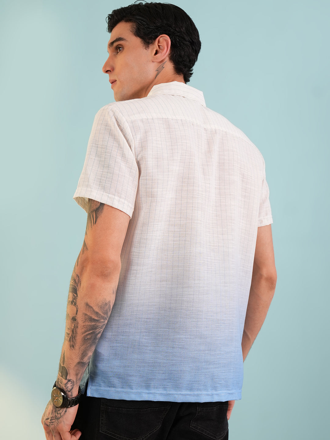Men Regular Fit Spread Collar Shirt Sky Blue - Reprise