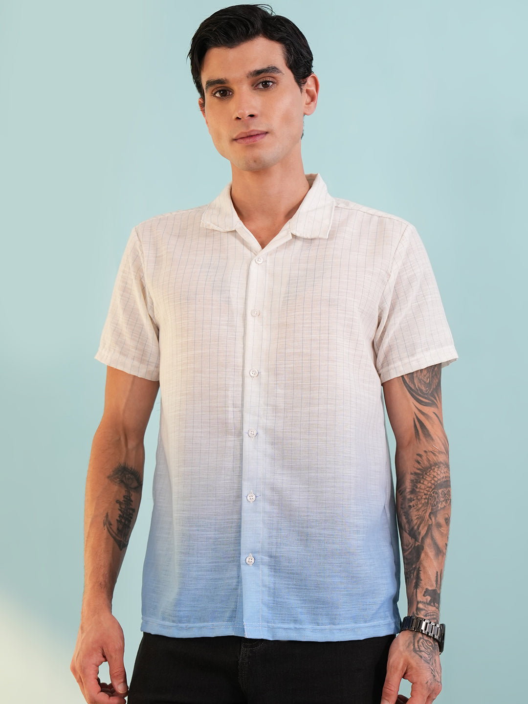 Men Regular Fit Spread Collar Shirt Sky Blue - Reprise