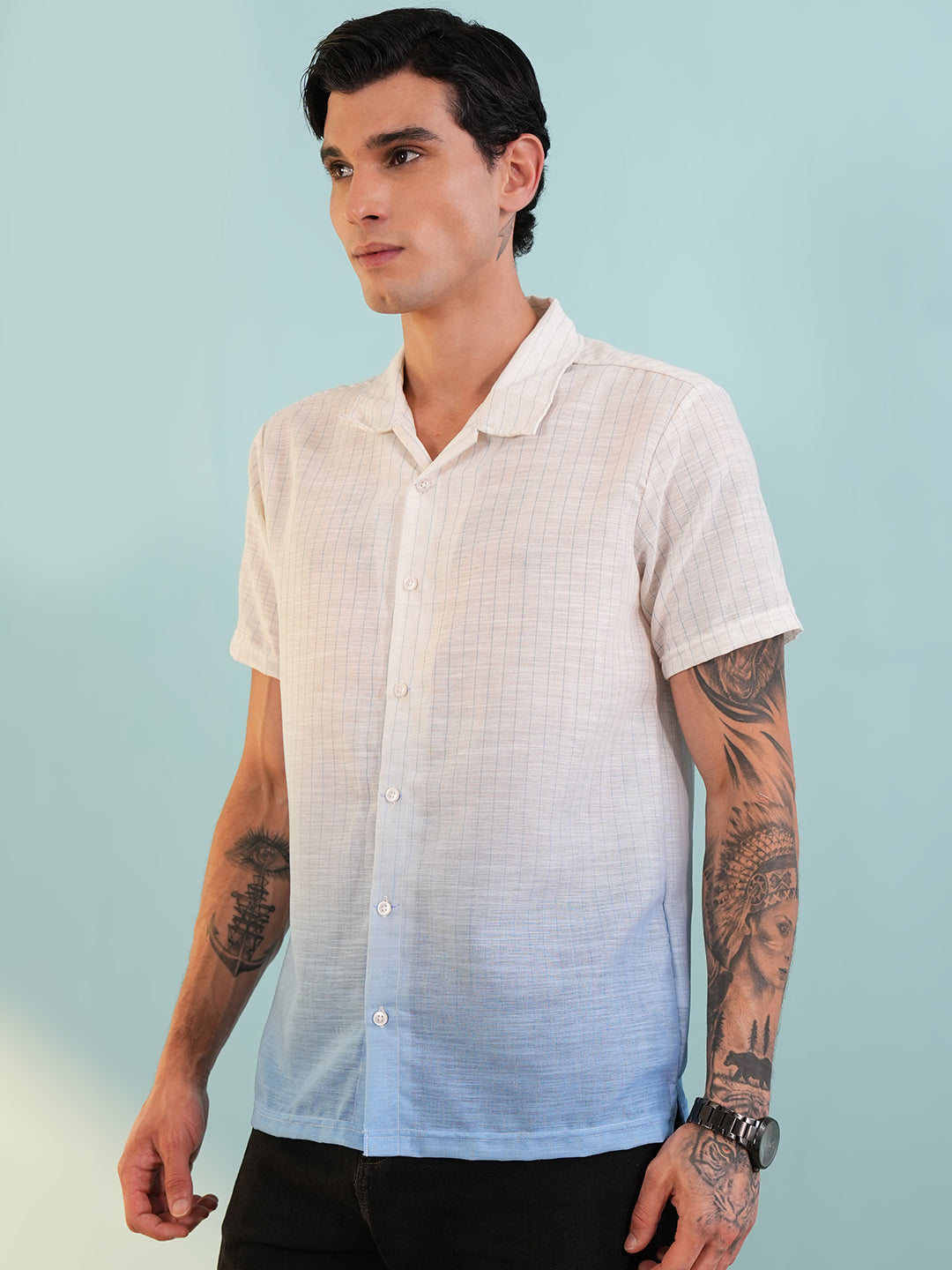 Men Regular Fit Spread Collar Shirt Sky Blue - Reprise