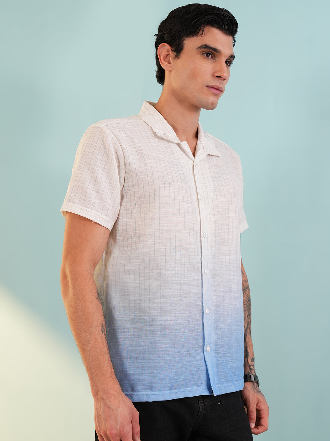 Men Regular Fit Spread Collar Shirt Sky Blue - Reprise