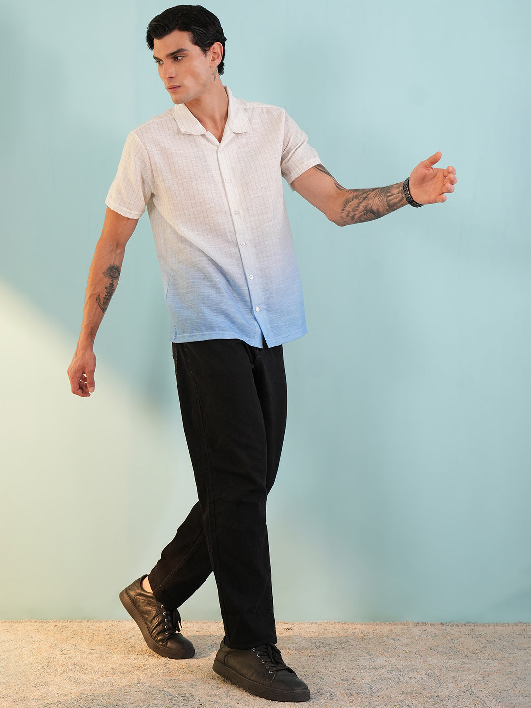 Men Regular Fit Spread Collar Shirt Sky Blue - Reprise