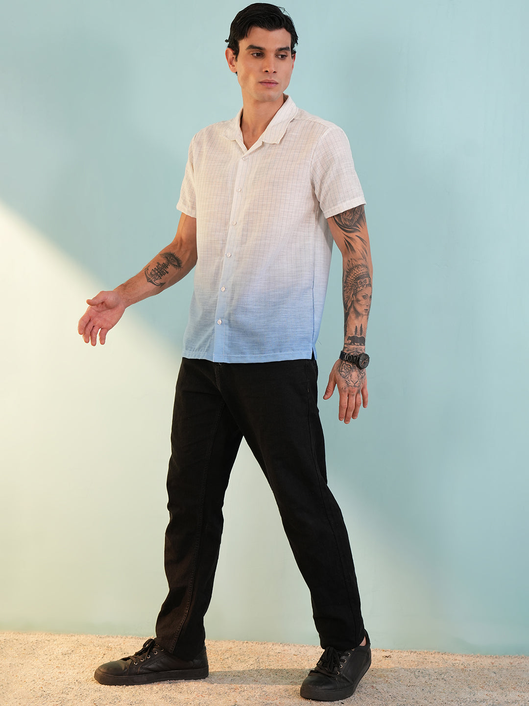 Men Regular Fit Spread Collar Shirt Sky Blue - Reprise