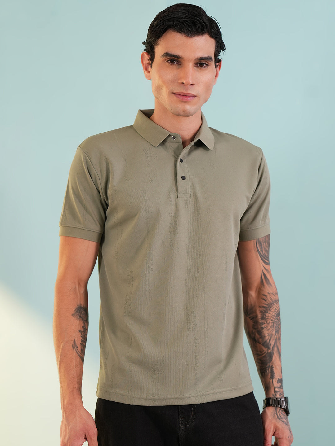 Men Textured Olive Polo T-Shirt - Reprise