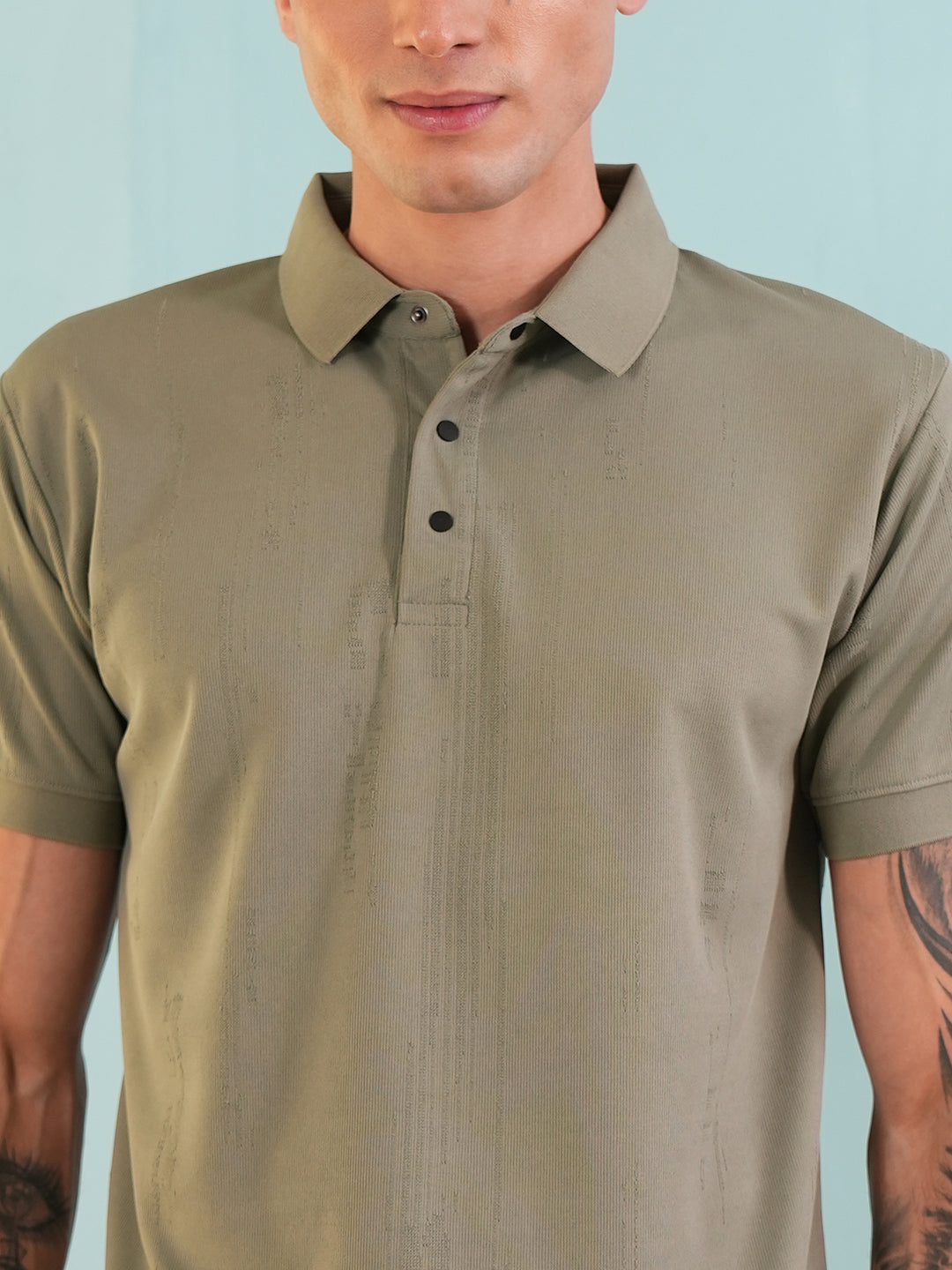 Men Textured Olive Polo T-Shirt - Reprise