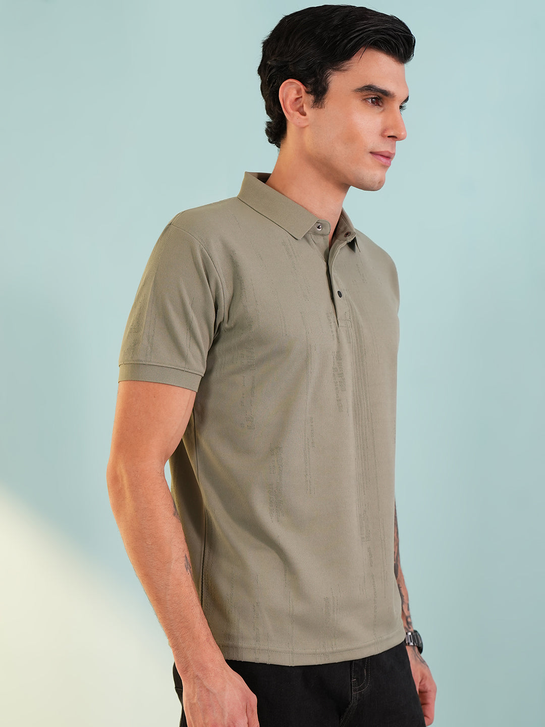 Men Textured Olive Polo T-Shirt - Reprise