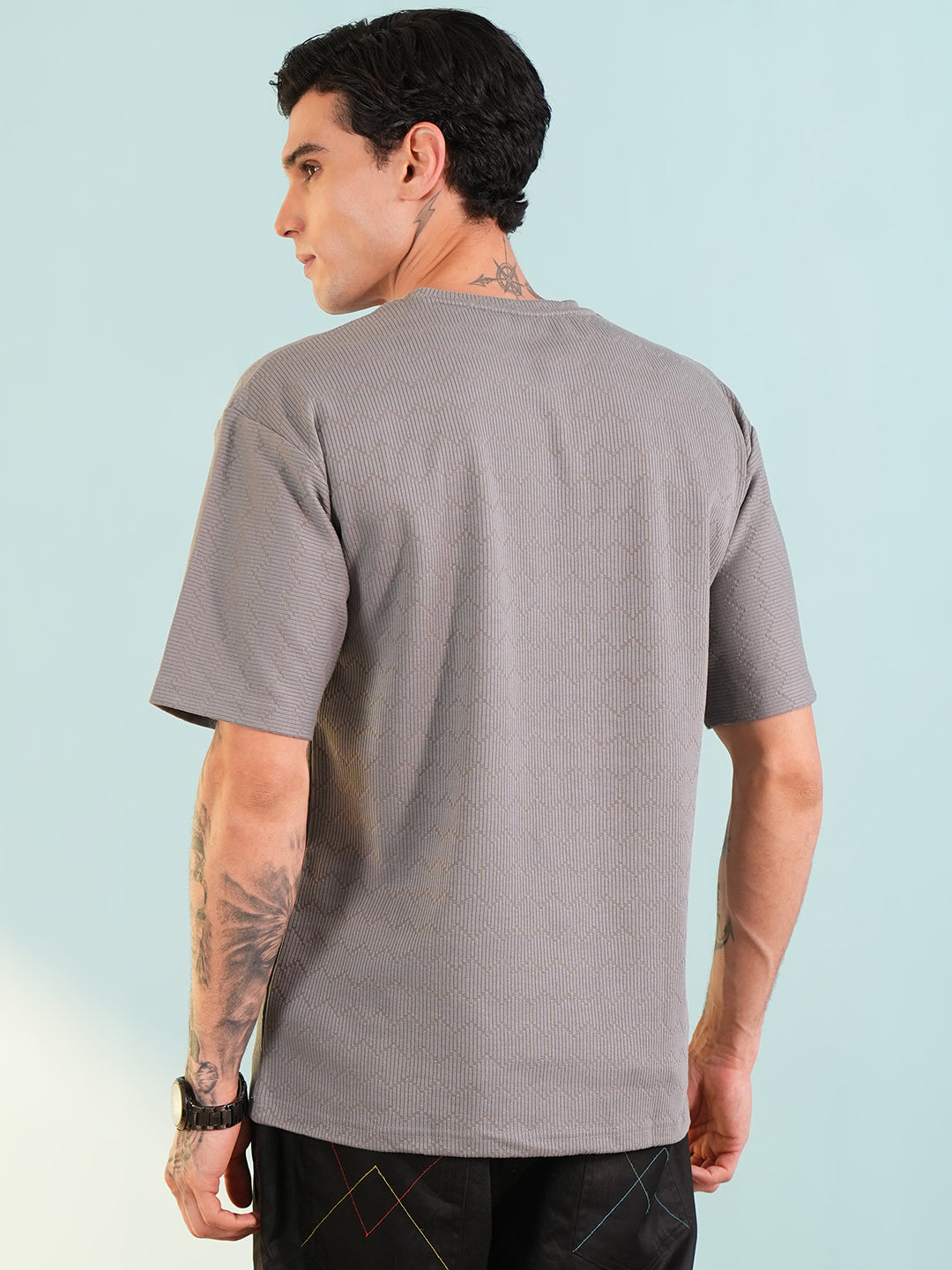 Men Oversized Printed Round Neck Drop Shoulder T-shirt Grey - Reprise
